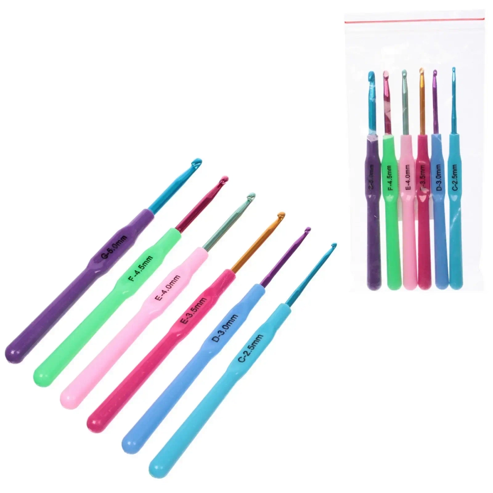 Крючки вязальные металлические в наборе 6шт «Favorite Hous», цвет как на фото, от 2.5мм до 5мм (в пакете)