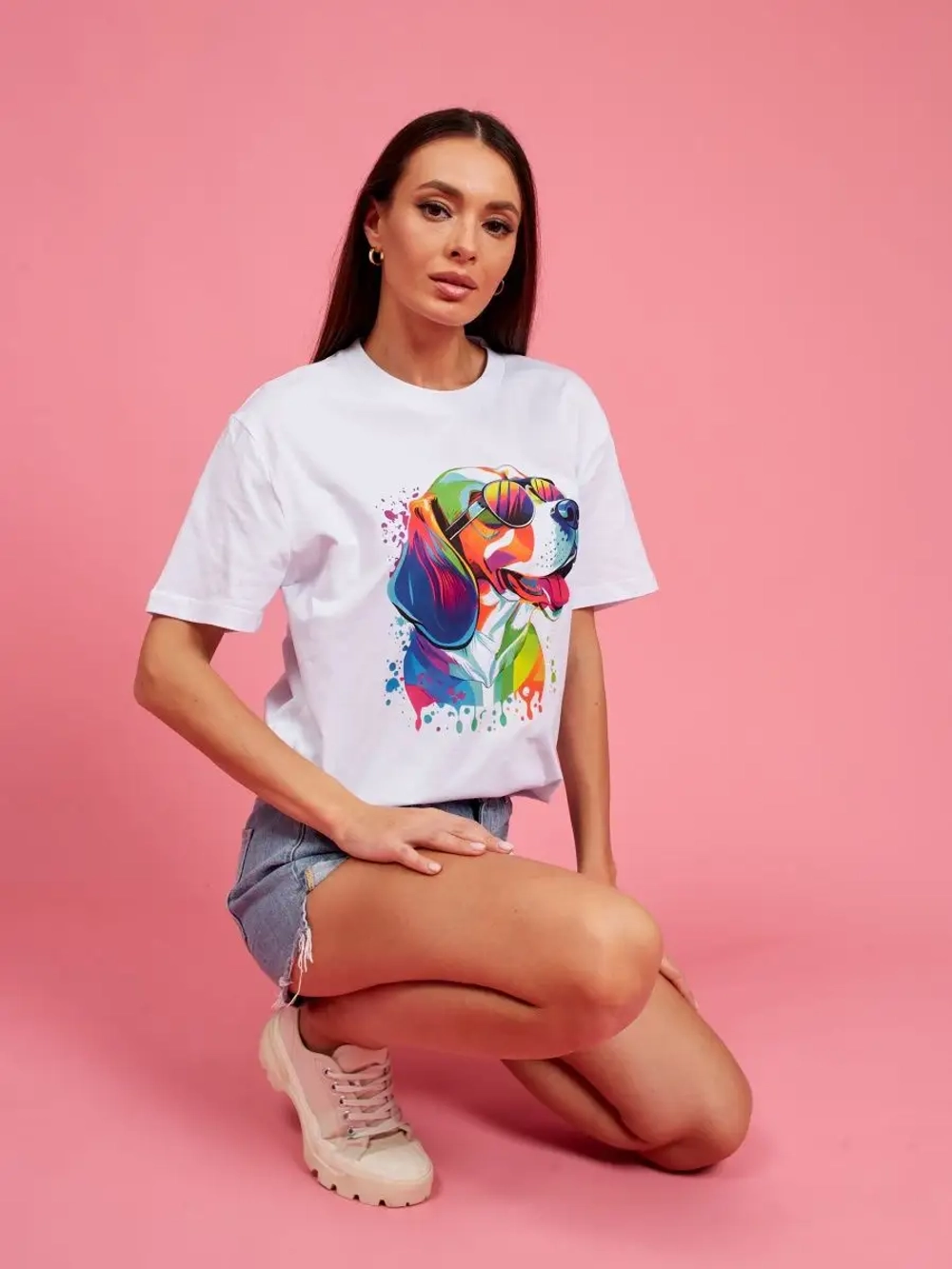 Футболка оверсайз с принтом собакой Бигль Корги Хаски