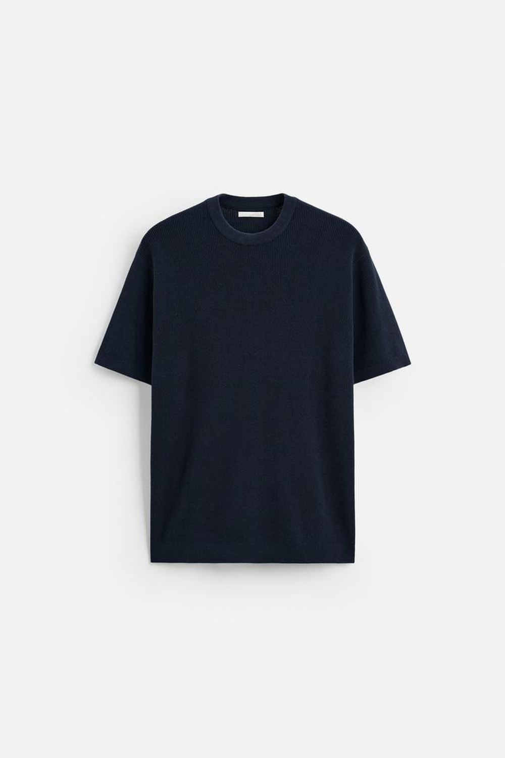 ZARA ФУТБОЛКА ПЛАТОЧНОЙ ВЯЗКИ, МОРСКОЙ СИНИЙ