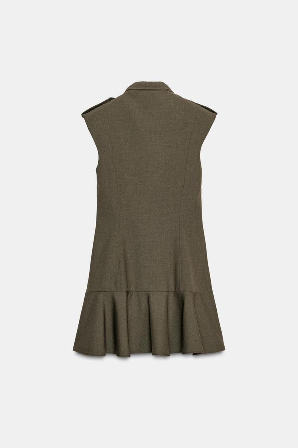 ZARA КОРОТКОЕ ПЛАТЬЕ С ПОДПЛЕЧНИКАМИ И ВОЛАНАМИ, ТЕМНО-ЗЕЛЕНЫЙ