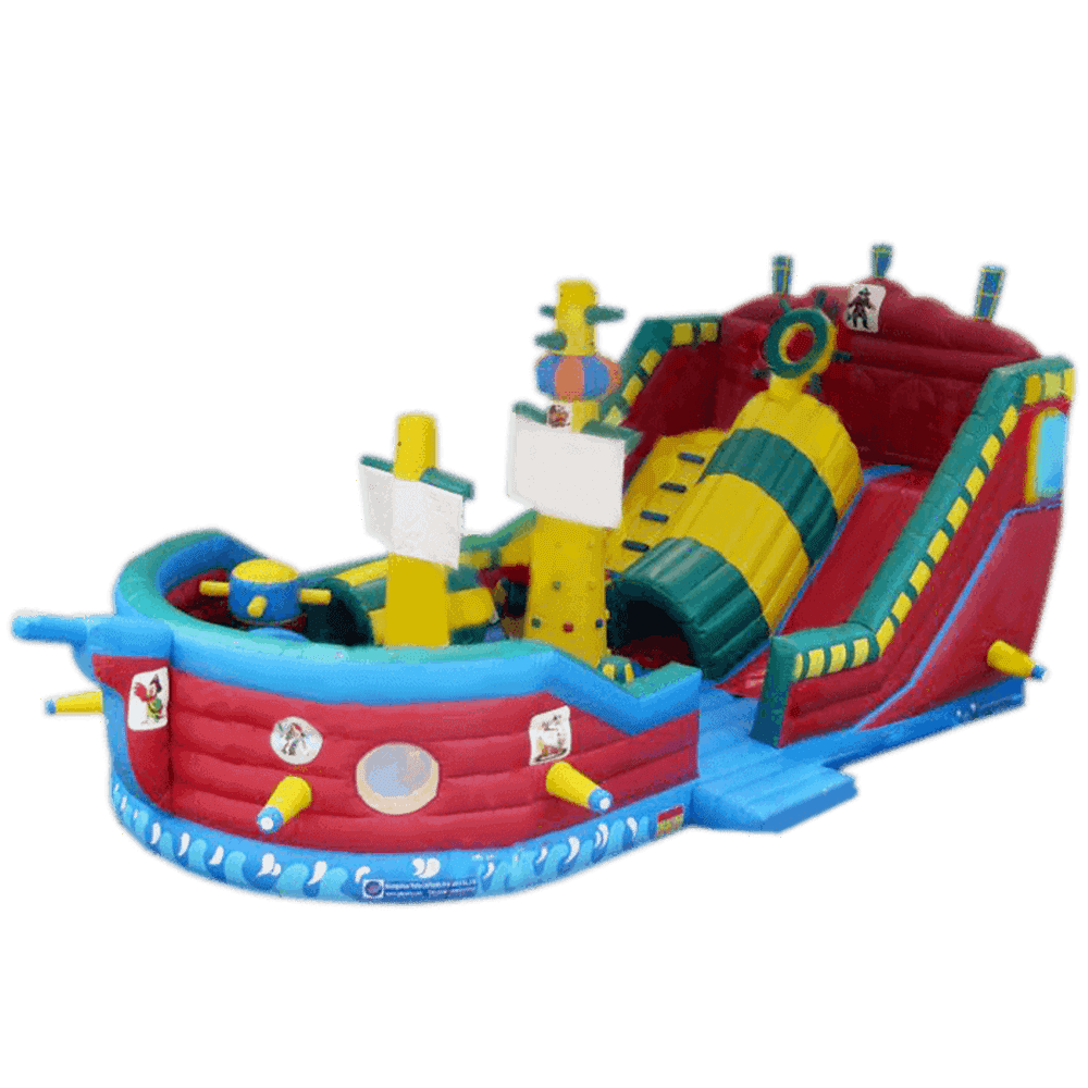 Большой надувной батут-горка "Корабль флибустьеров" 12*8*6 м