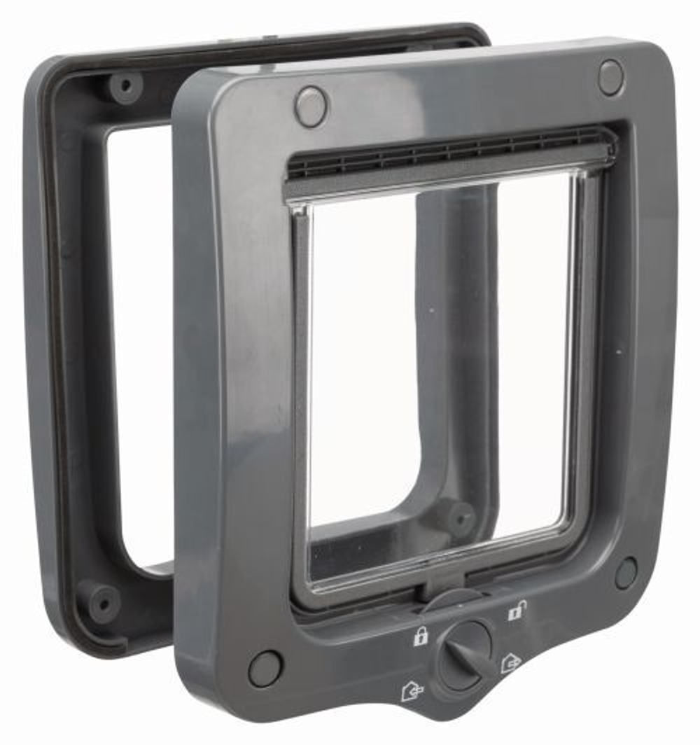 Дверца Trixie Flap Door 4-Way, пластик, для кошек и небольших собак, серая, 20x22 см