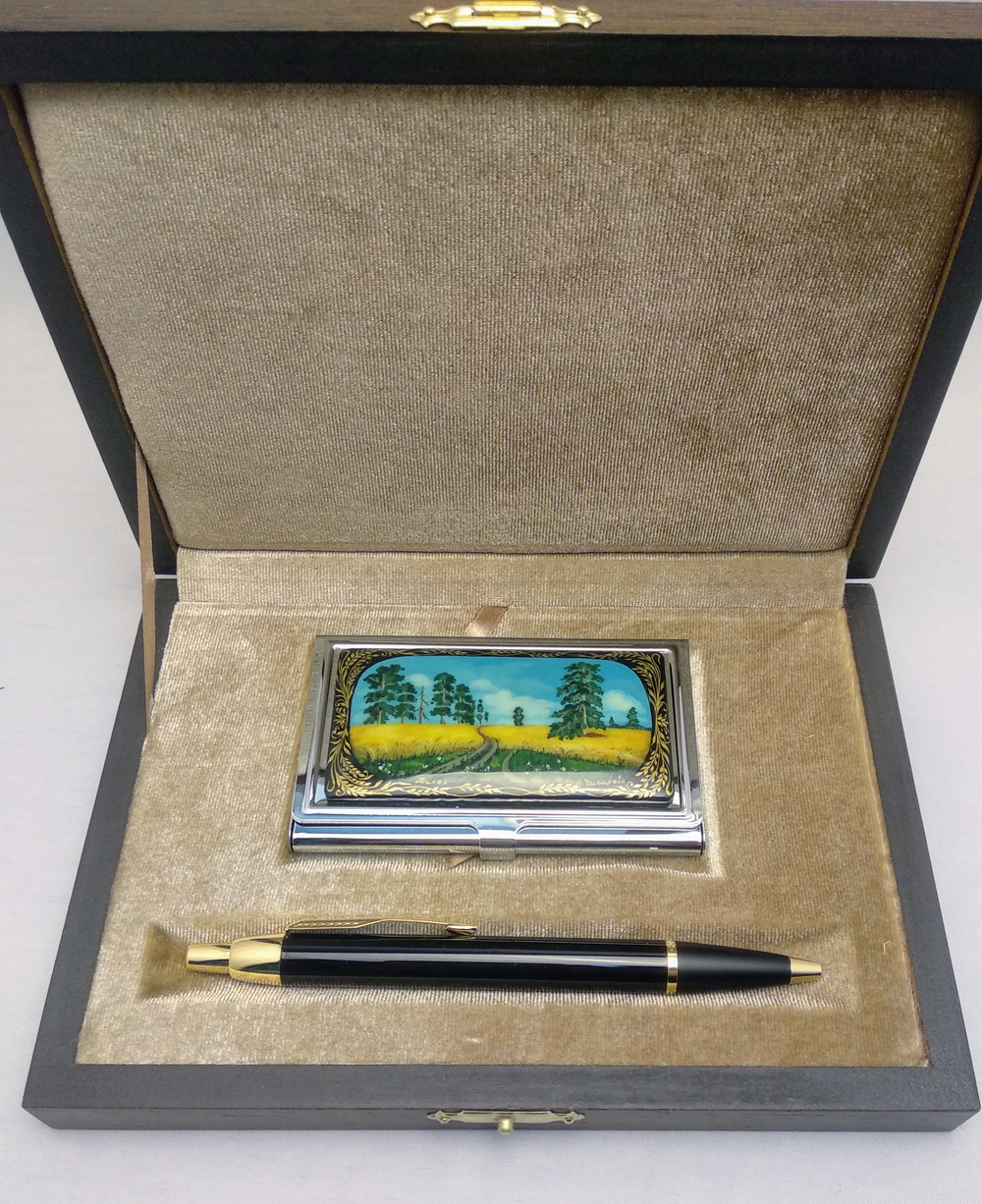 Набор "Пшеничное поле"  визитница персональная, авторучка