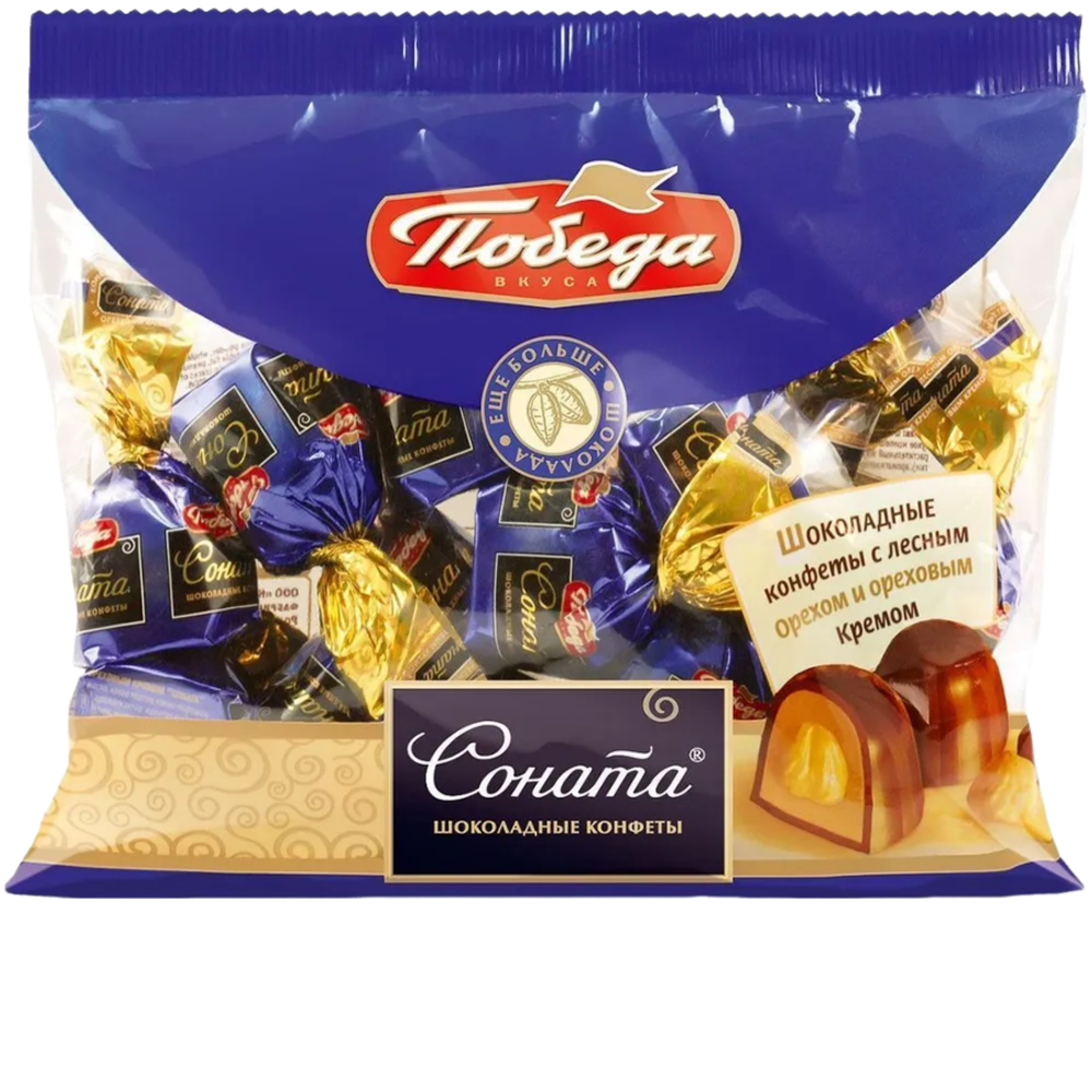 Конфеты шоколадные "Соната" с лесным орехом и ореховым кремом с сахаром 200гр (Победа Вкуса)