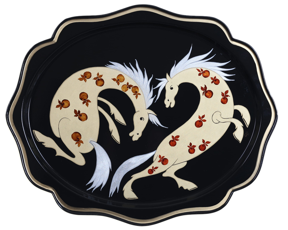 Жостовский поднос декоративный, размер 38х30 см (A15), металлический