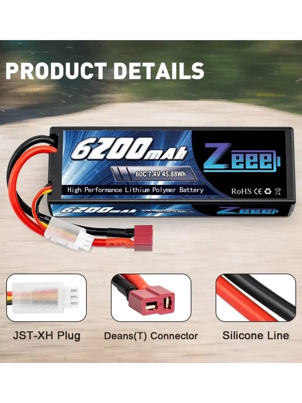 Аккумулятор для радиоуправляемой машинки Li-Po 7.4V 6200mAh
