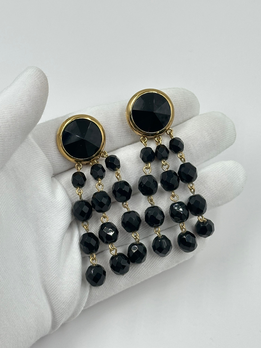 Клипсы с подвесками из чёрных бусин Sonia Rykiel