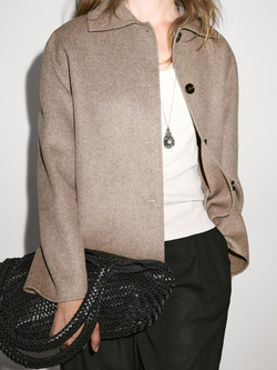 Massimo Dutti Короткое пальто из смесовой шерсти с пуговицами, цвет верблюжьей шерсти