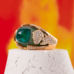 Кольцо с Изумрудом, Цаворитами и Бриллиантами, R0024-0/8