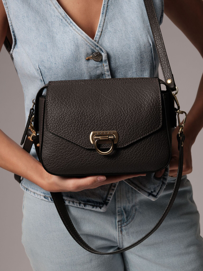 Сумка кожаная через плечо темно-зеленая