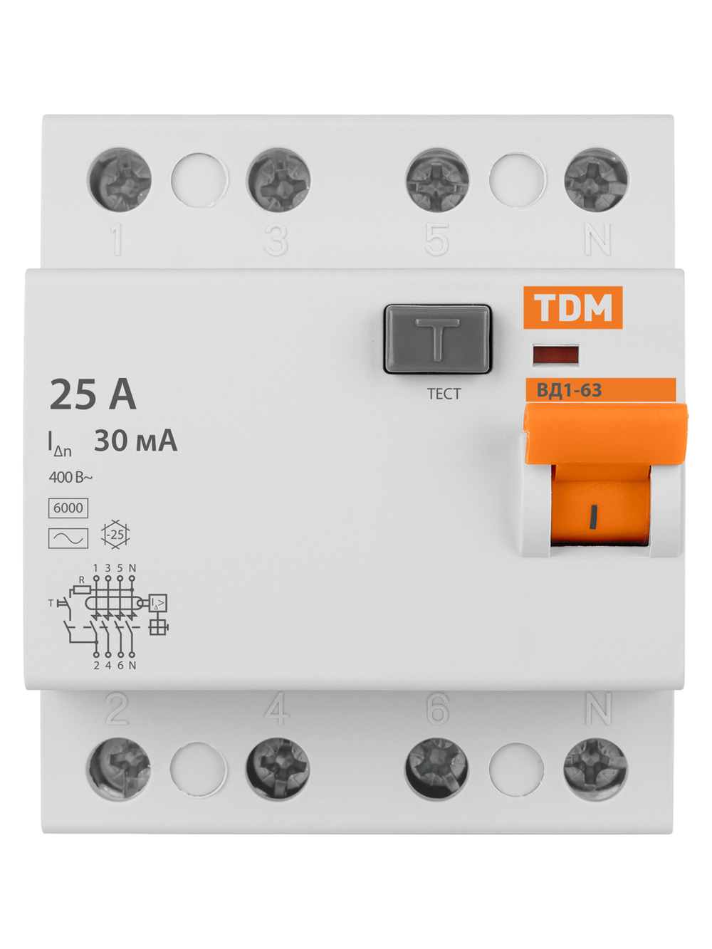 Устройство защитного отключения (УЗО) ВД1-63 4Р 25А 30мА TDM SQ0203-0032
