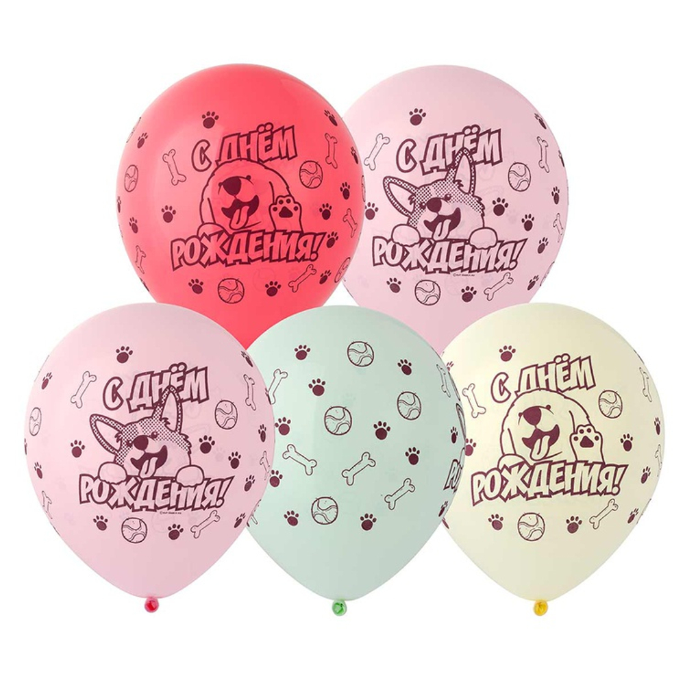 Шар латексный 30см С ДР! Собачки (Ассорти)