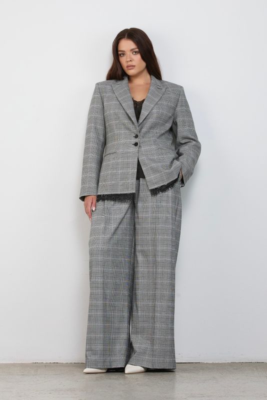 Жакет однобортный, серый в клетку