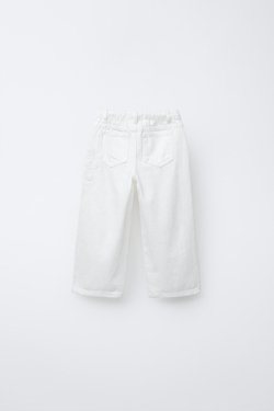 ZARA БРЮКИ ПРЯМОГО КРОШЕ ИЗ ТВИЛА С ЦВЕТОЧНОЙ ДЕТАЛЬЮ ИЗ КРУЖЕВА КРОШЕ, ЖЕЛТОВАТО-БЕЛЫЙ