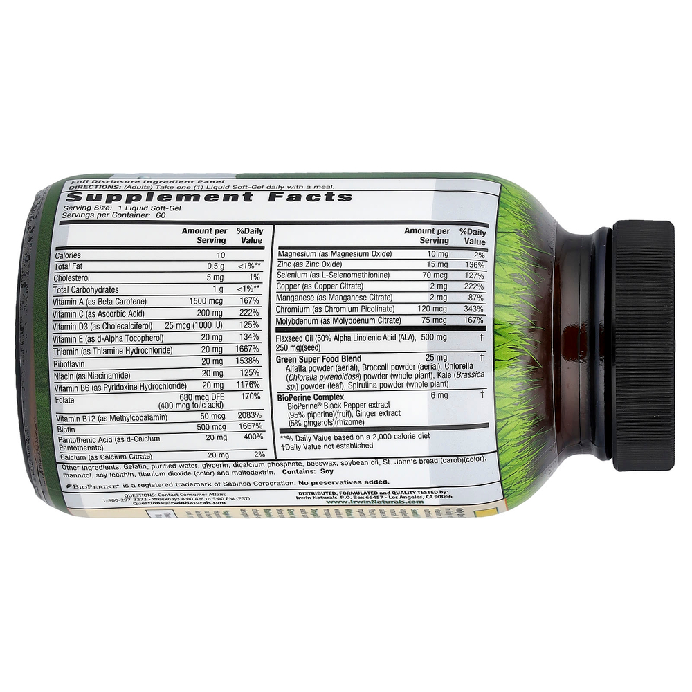 Irwin Naturals, Only One, Liquid-Gel Multi®, без железа, 60 желатиновых капсул