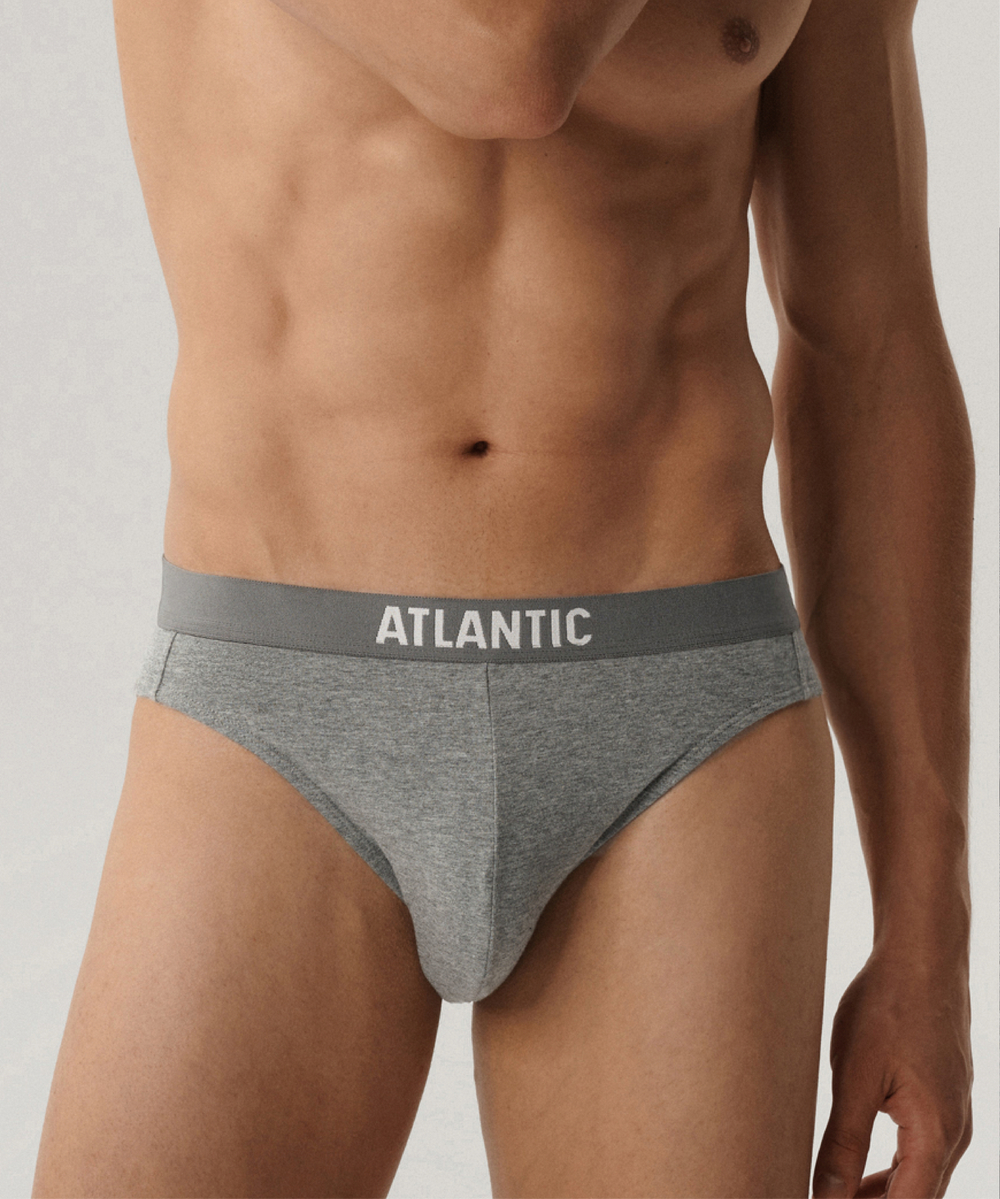 Мужские трусы слипы спорт Atlantic, набор 3 шт., хлопок, черные + серый меланж + темно-серый меланж, 3BMP-094