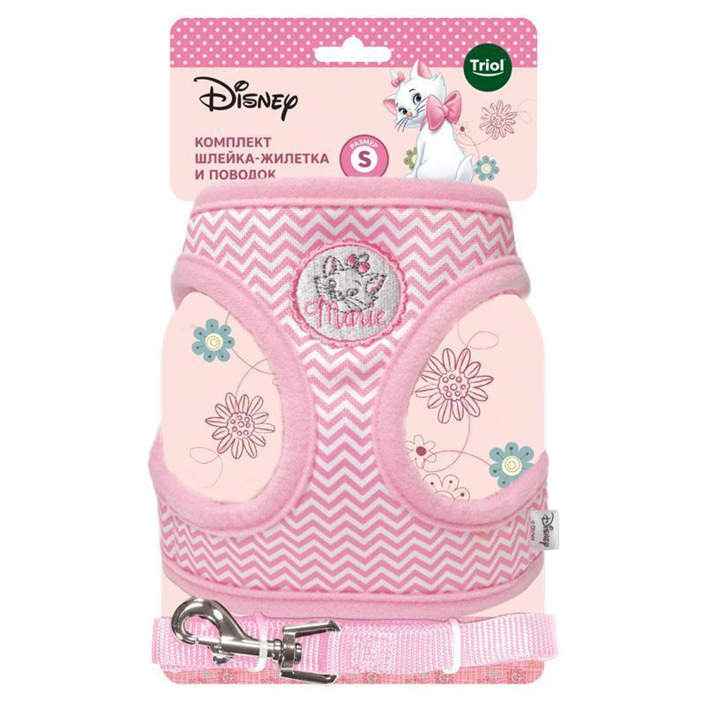 Комплект мягкая шлейка-жилетка и подводок для кошек Disney Marie S, обхват груди 400мм, Triol-Disney