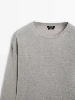 Massimo Dutti Льняной свитер с круглым вырезом, серый