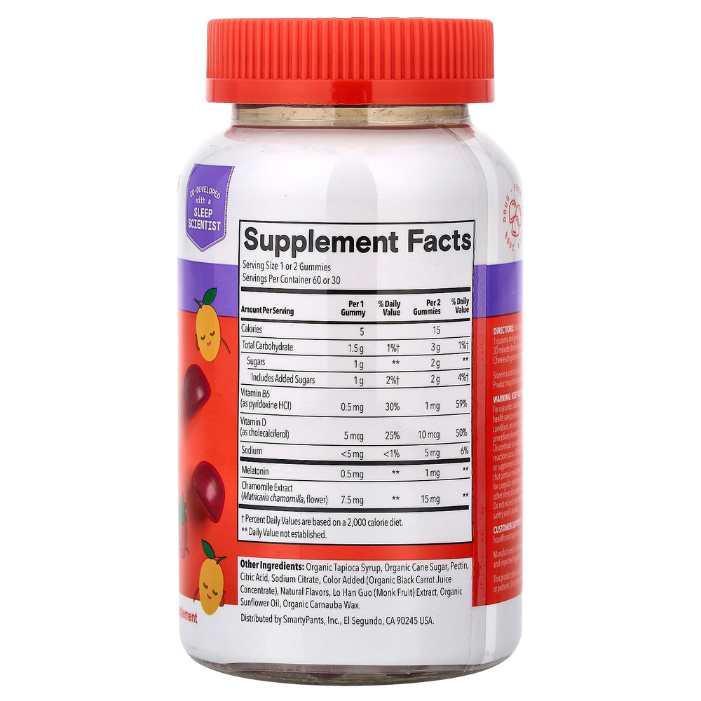 SmartyPants, Kids Sleep, жевательный мелатонин, со вкусом клубники и манго, 60 жевательных таблеток
