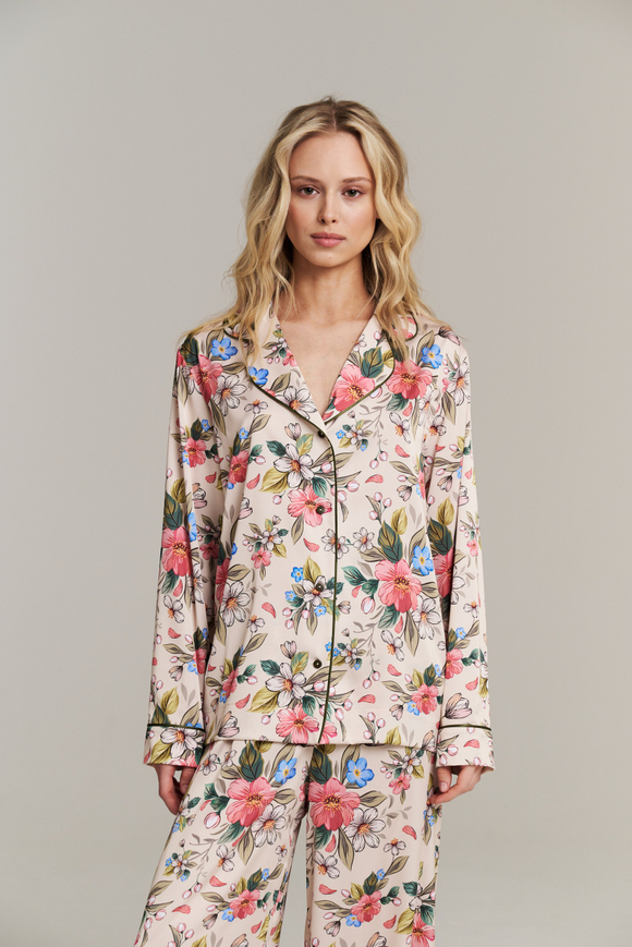 Пижамная блуза с кантом из шелка
