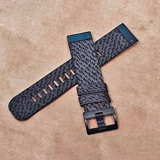 Ремешок нейлоновый 22 мм жакардовое плетение для Garmin MARQ / Epix / Fenix (47 мм) (Черно-серый)