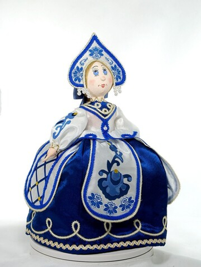 Кукла Потешного промысла мягконабивная Баба на чайник в стиле Гжель