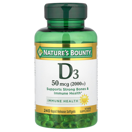 Nature's Bounty, D3, 50 мкг (2000 МЕ), 240 капсул с быстрым высвобождением