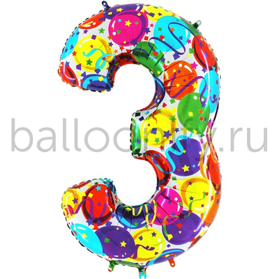 Шар ЦИФРА 3 Разноцветные шары 40" 102 см