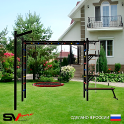 Уличная шведская стенка Sv Sport рукоход с комплектом турник прямой У5283 (Турник/Брусья/Стойка/Скамья/Гнездо 80см/Кронш бокс/Канат/кольца/лестница)