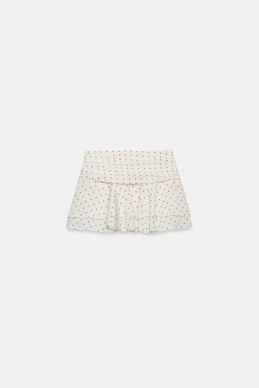 ZARA ЮБКА-ШОРТЫ С ВОЛАНАМИ В ГОРОШЕК, ЦВЕТ СЛОНОВОЙ КОСТИ