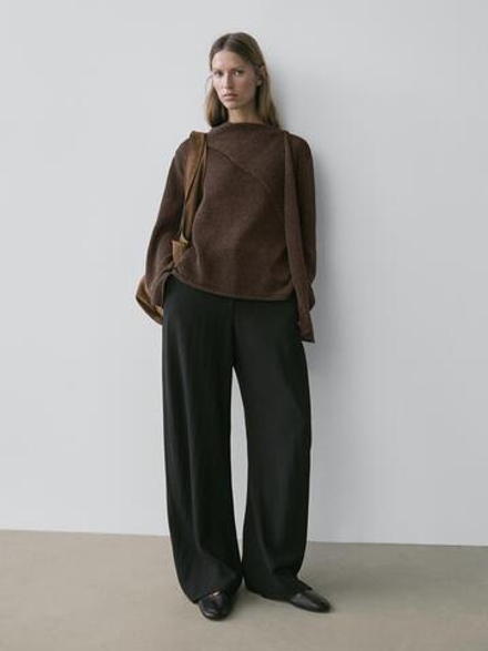 Massimo Dutti Свитер-накидка из смесового хлопка, шоколадный