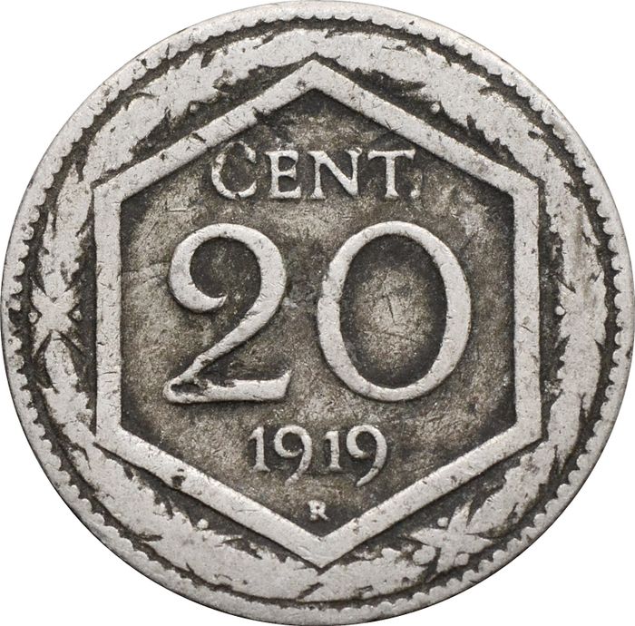 20 чентезимо 1919 Италия (Гладкий гурт)