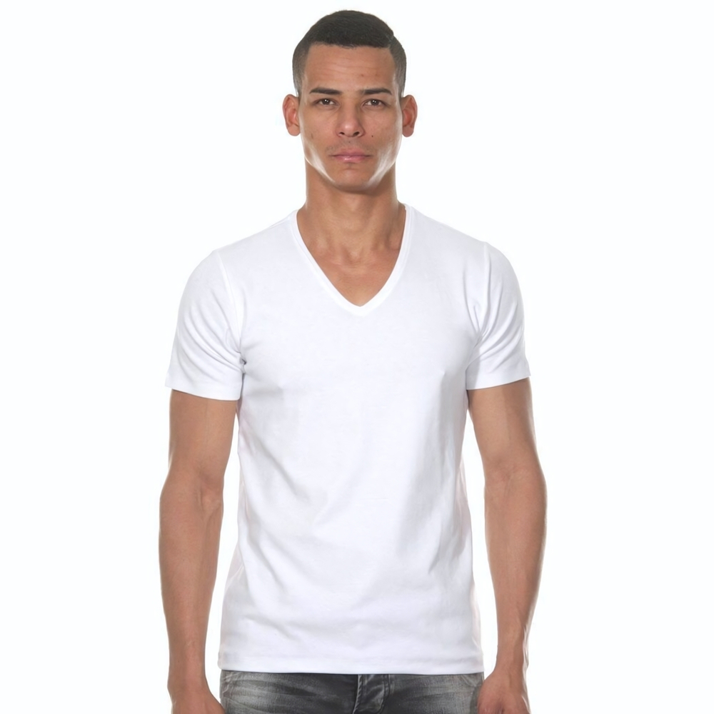 Белая футболка с V-образным вырезом (Размер: M) (Цвет: белый)