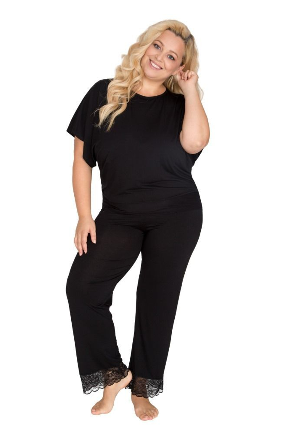 Пижамный комплект с кружевом на спинке (Размер: L) (Цвет: черный)
