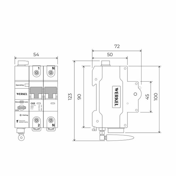 Автоматический выключатель Werkel 2P 63A C 6kA W1002P6301 4690389194603