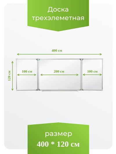 Трёхэлементная магнитная полимерная школьная доска 4000х1200 (маркерная)