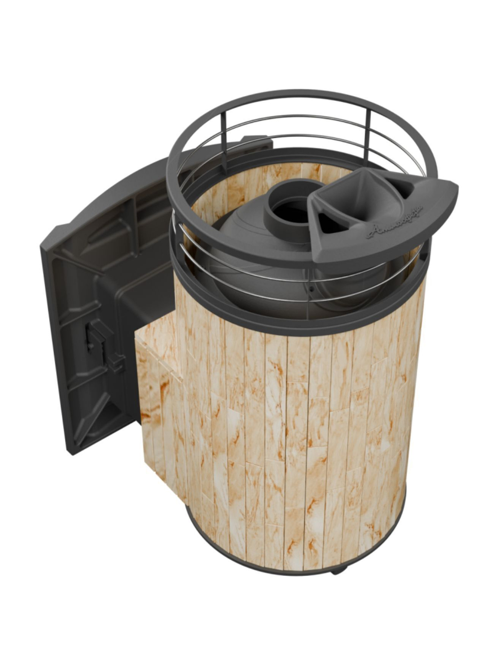 Печь банная «Атмосфера L» в ламелях Окаменевшее дерево ламель+сетка с тоннелем