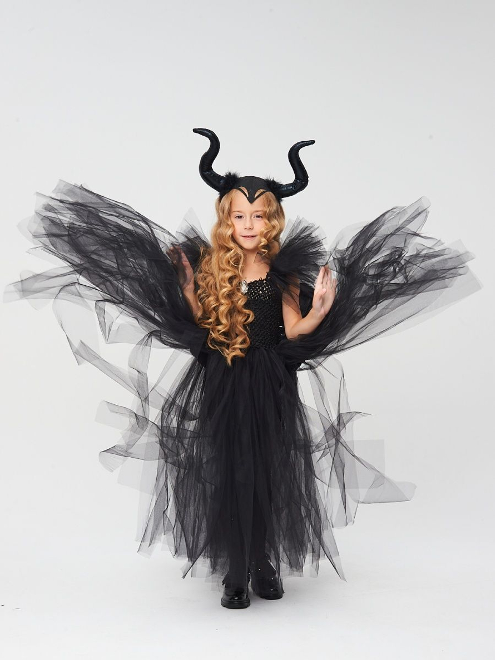 Костюм платье рога крылья Малефисента на Хэллоуин