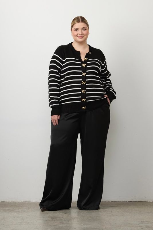 Кардиган вязаный в полоску, черно-белый