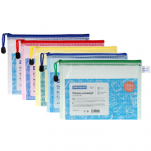 Папка-конверт на молнии OfficeSpace А5, ПВХ, 250мкм, сетка, прозрачная, молния сверху, ассорти 285837