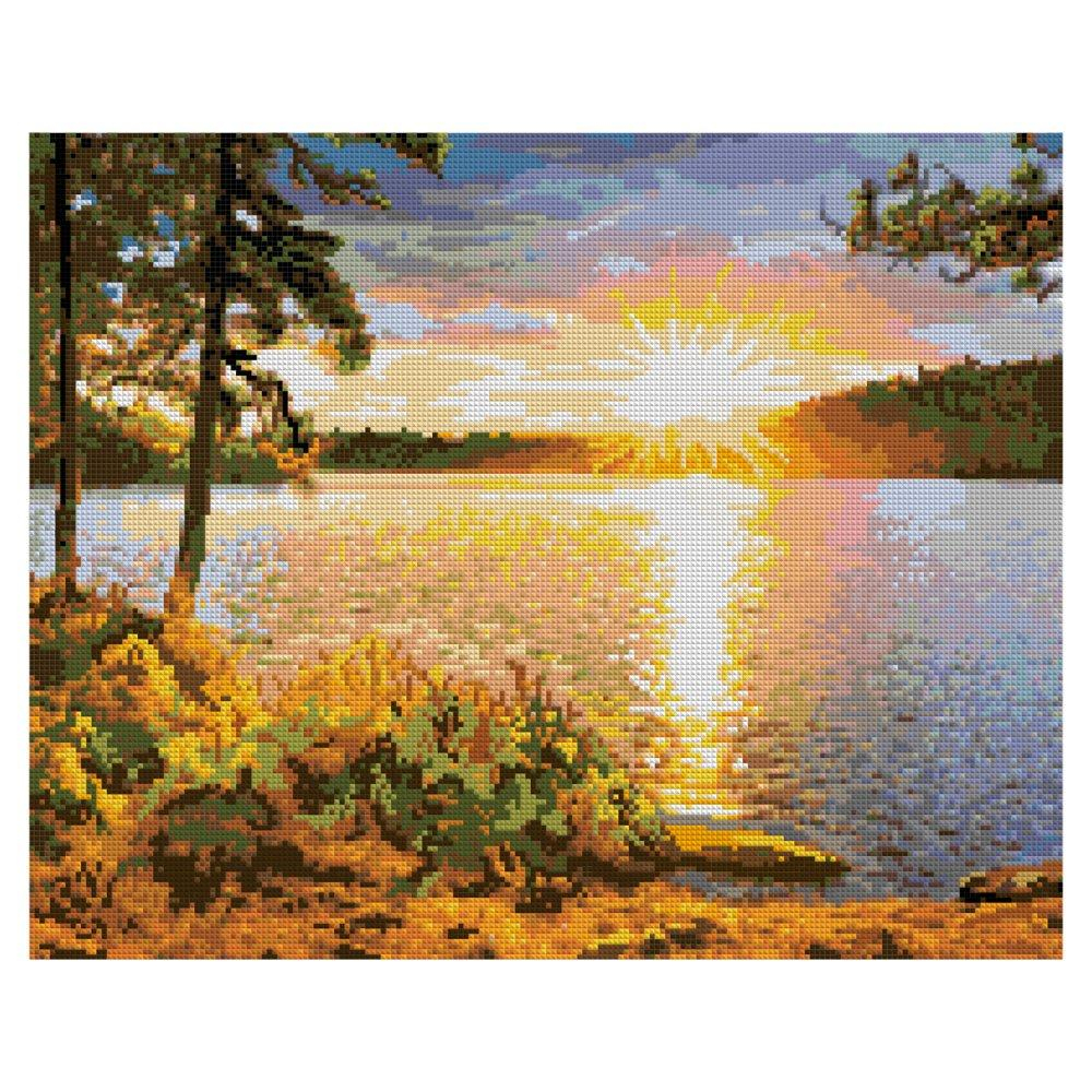 Алмазная мозаика 40*50см полн.заполн. "Закат над озером" (Lori)