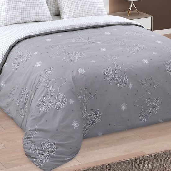 Полуторный комплект постельного белья Снежный олень Зима-Лето перкаль