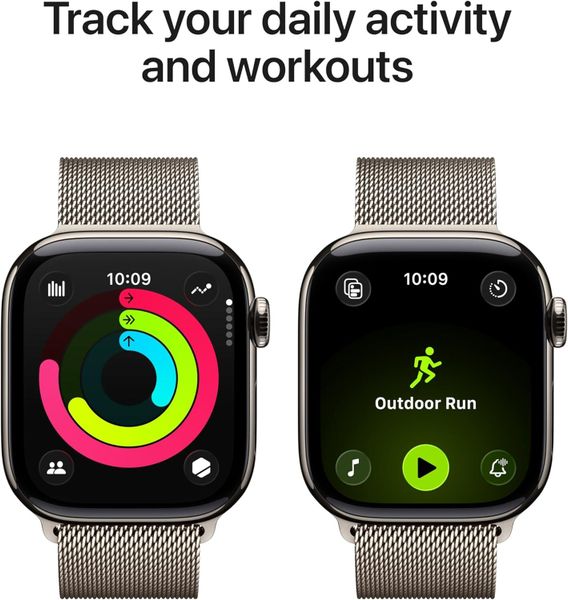 Умные часы Apple Watch Series 11 42 мм из титана натурального цвета, миланский сетчатый браслет натурального цвета