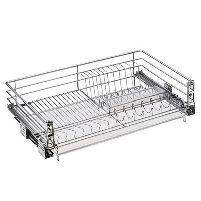 Выкатная корзина - сушка для посуды в базу 800 мм хром с поддоном