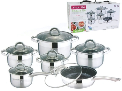 Набор посуды 6 предметов (1,8л, 2,5л 3,8л, 5,8л, ковш 1,8л, сковорода 24см) нерж