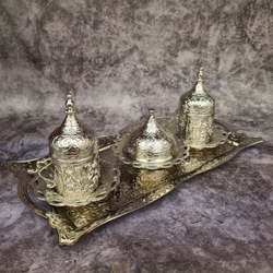 Кофейный набор "Купол" на 2 персоны с лукумницей и подносом/ACAR. Турция (серебристый)