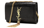SAINT LAURENT KATE Shiny Cow Leather Crossbody Bag Women"s Black