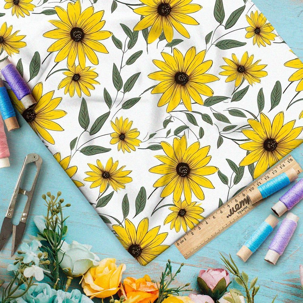 Ткань премиум дюспо крупные желтые цветы