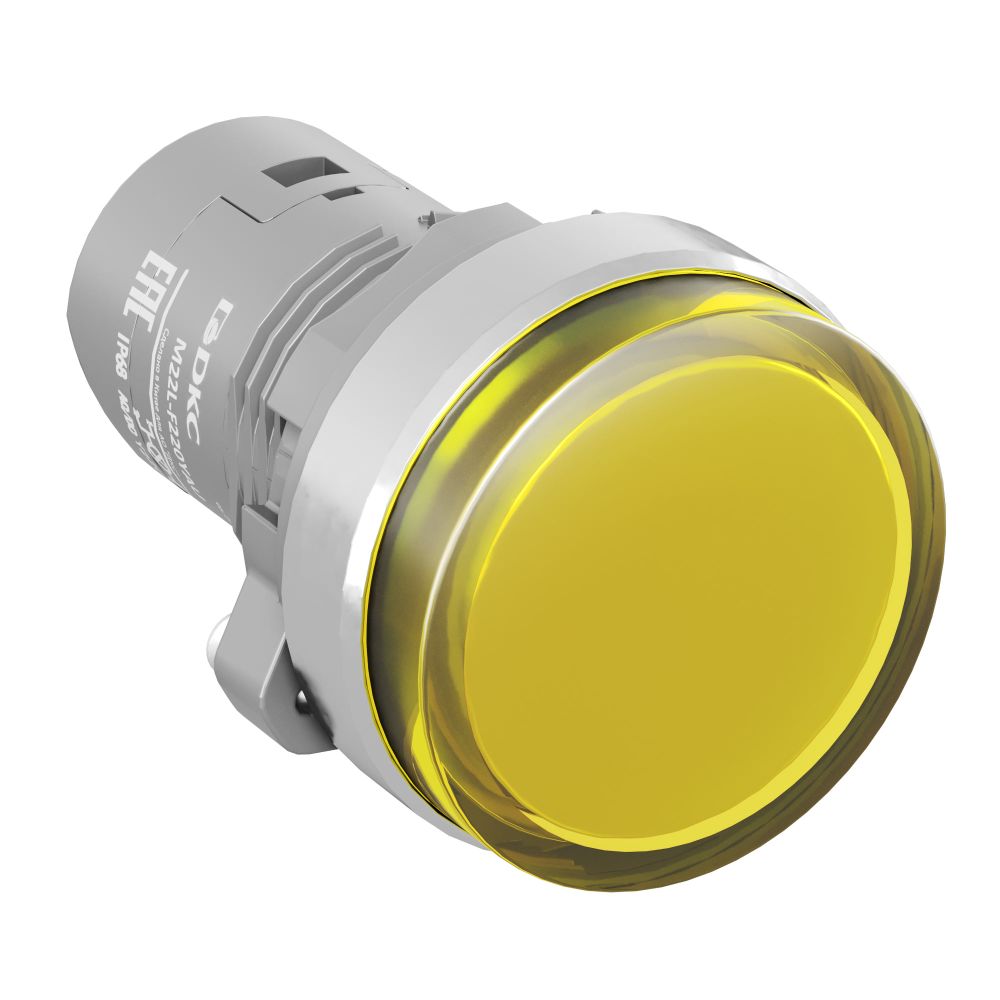 Сигнальный индикатор со встроенным диодом 220В, желтый, алюминий, зажим Push-In