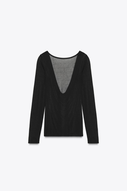 ZARA ПОЛУПРОЗРАЧНАЯ ФУТБОЛКА С ДРАПИРОВКОЙ НА СПИНЕ, ЧЕРНЫЙ